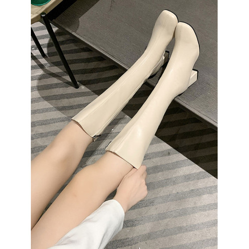 不過膝長靴女2026春秋新款單靴高筒靴粗跟方頭側拉鍊馬丁靴騎士靴