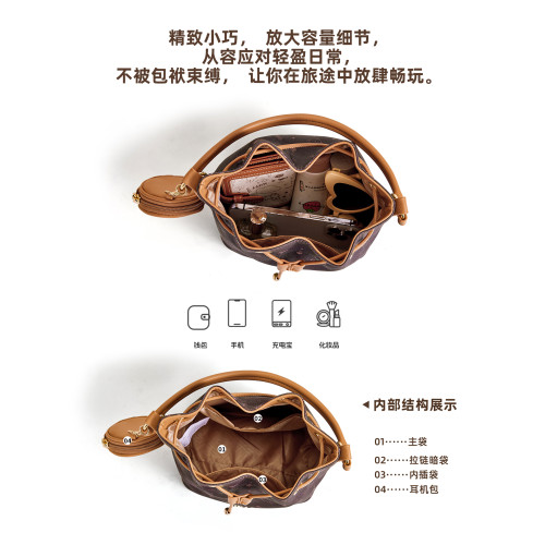 米菲印花水桶包女2026年新款高級感日常通勤鏈條單肩斜後後背包手提包