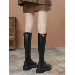 棕色長筒靴女2024新款秋冬季內增高靴子小個子不過膝顯高厚底長靴