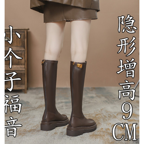 棕色長筒靴女2024新款秋冬季內增高靴子小個子不過膝顯高厚底長靴 棕色長筒靴女2024新款秋冬季內增高靴子小個子不過膝顯高厚底長靴