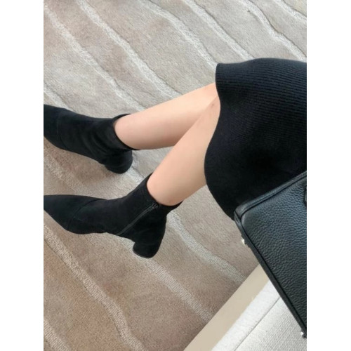 2025秋冬新款韓國仙女尖頭中跟瘦瘦靴小衆溫柔馬丁靴彈力高跟短靴