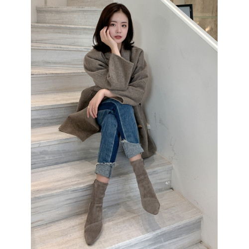 2025秋冬新款韓國仙女尖頭中跟瘦瘦靴小衆溫柔馬丁靴彈力高跟短靴