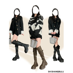 時尚部落兩穿厚底長筒過膝靴子女2025秋冬新款粗跟加絨長靴時裝靴