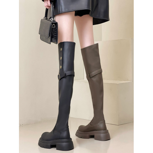 時尚部落兩穿厚底長筒過膝靴子女2025秋冬新款粗跟加絨長靴時裝靴 時尚部落兩穿厚底長筒過膝靴子女2025秋冬新款粗跟加絨長靴時裝靴