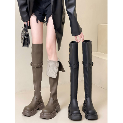 時尚部落兩穿厚底長筒過膝靴子女2025秋冬新款粗跟加絨長靴時裝靴 時尚部落兩穿厚底長筒過膝靴子女2025秋冬新款粗跟加絨長靴時裝靴