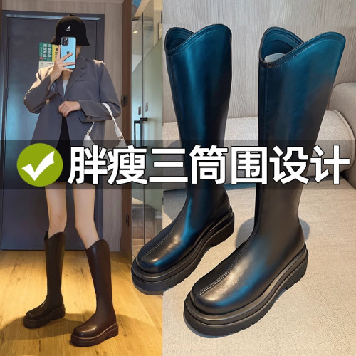 長筒靴女胖mm粗腿大碼長靴2026秋冬新款加寬高筒厚底大筒圍騎士靴