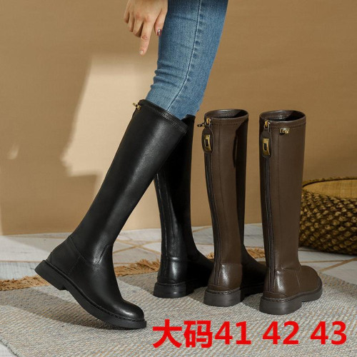 大碼41 42 43碼不過膝長靴女秋冬新款百搭顯瘦平底長筒高筒騎士靴