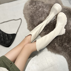 小個子長筒靴女2026年新款秋冬騎士靴V口加絨胖mm粗腿顯瘦長靴子