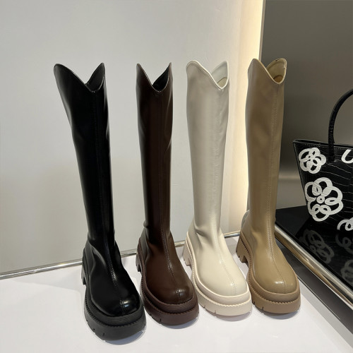 小個子長筒靴女2026年新款秋冬騎士靴V口加絨胖mm粗腿顯瘦長靴子