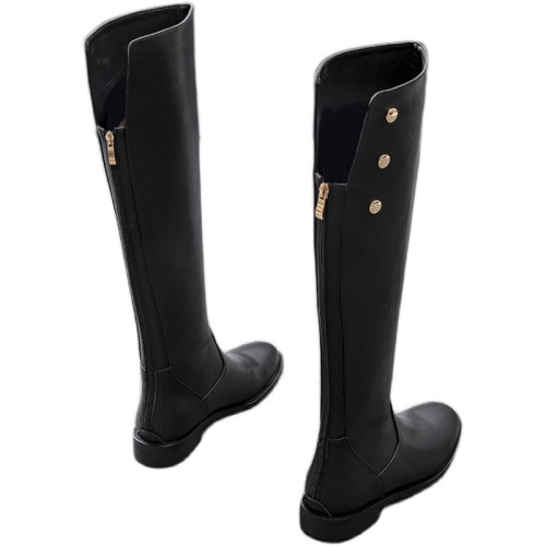 歐洲站2025秋冬真皮長靴鉚釘粗跟後拉鍊高筒靴圓頭新款騎士靴女 歐洲站2025秋冬真皮長靴鉚釘粗跟後拉鍊高筒靴圓頭新款騎士靴女