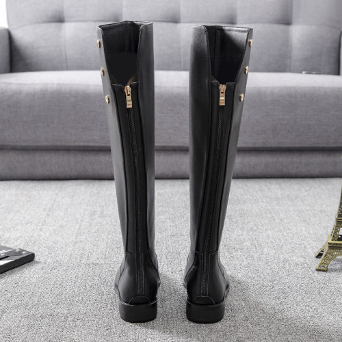 歐洲站2025秋冬真皮長靴鉚釘粗跟後拉鍊高筒靴圓頭新款騎士靴女 歐洲站2025秋冬真皮長靴鉚釘粗跟後拉鍊高筒靴圓頭新款騎士靴女