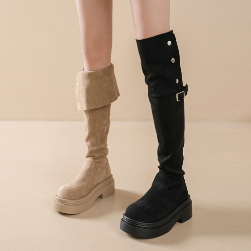時尚百搭顯瘦長筒靴子女2025年春秋新款粗跟厚底增高過膝騎士靴子 時尚百搭顯瘦長筒靴子女2025年春秋新款粗跟厚底增高過膝騎士靴子