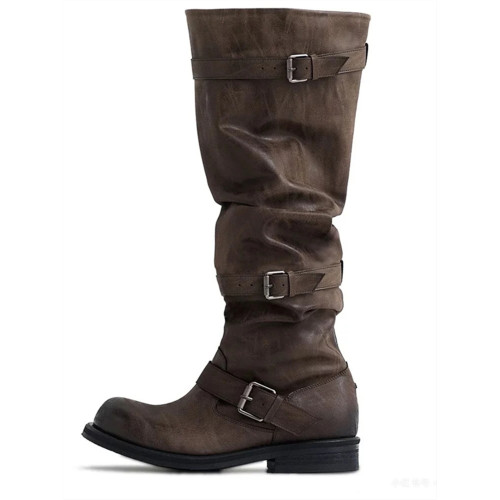 小衆設計大筒圍過膝長靴女2026早秋新款褶皺堆堆靴圓頭高筒騎士靴