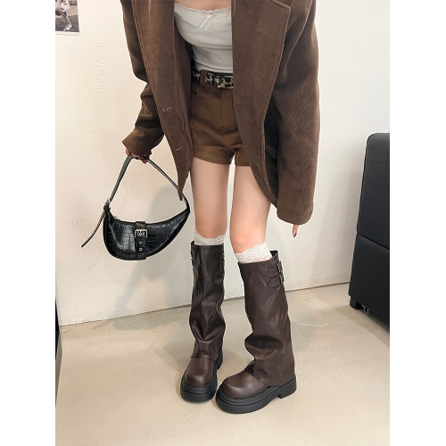 厚底增高褲琯長筒靴女2025春秋新款百搭不過膝堆堆長靴高筒騎士靴