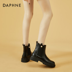 達芙妮黑色短靴女款2026秋冬季爆款新款厚底馬丁靴子加絨切爾西靴