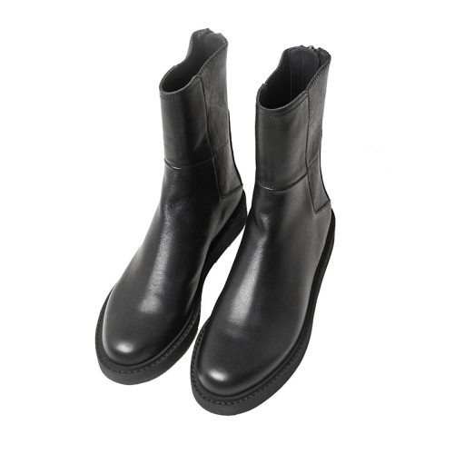 帥氣黑色內增高馬丁靴女冬加絨2025新款後拉鍊厚底真皮平底短靴女