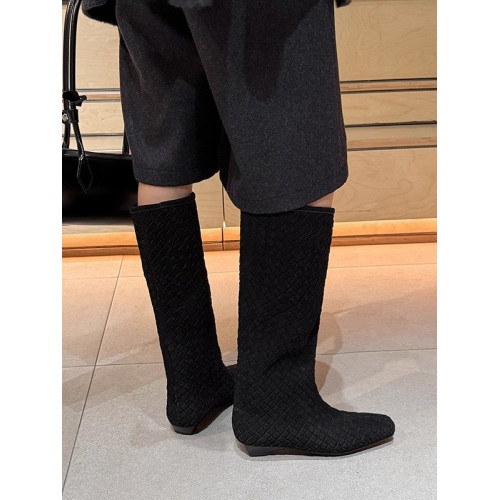 羊皮版~秋冬新款復古編織方頭坡跟高筒騎士靴時尚氣質套筒長靴女 羊皮版~秋冬新款復古編織方頭坡跟高筒騎士靴時尚氣質套筒長靴女