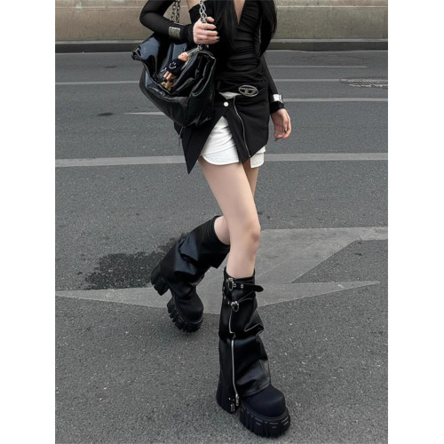 厚底褲琯靴系帶馬丁靴可拆卸側拉鍊長筒靴秋季新款小個子增高女靴