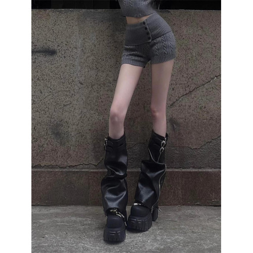 厚底褲琯靴系帶馬丁靴可拆卸側拉鍊長筒靴秋季新款小個子增高女靴