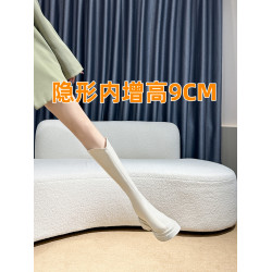 白色厚底中高筒靴女小個子2026年爆款小筒圍騎士靴內增高長靴春秋