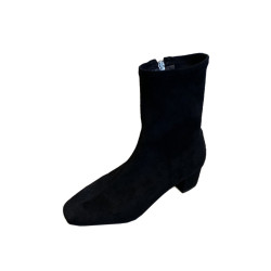 小池在首爾2025年秋冬季新款小方頭粗中跟側拉鍊瘦瘦靴女靴短靴子