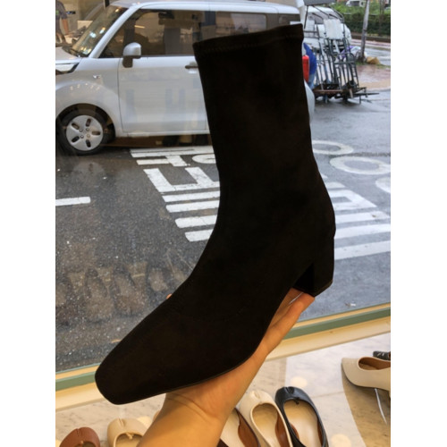 小池在首爾2025年秋冬季新款小方頭粗中跟側拉鍊瘦瘦靴女靴短靴子