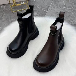 切爾西短靴女2025秋冬季新款加絨厚底休閒英倫風套筒真皮馬丁靴子