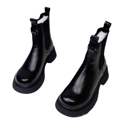 切爾西短靴女2025秋冬季新款加絨厚底休閒英倫風套筒真皮馬丁靴子