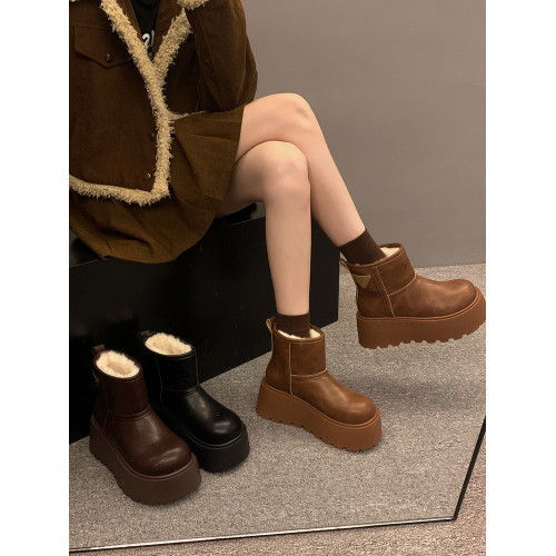 賈不假雪地靴女2026春季新款小個子皮毛一體厚底短靴增高保暖棉靴