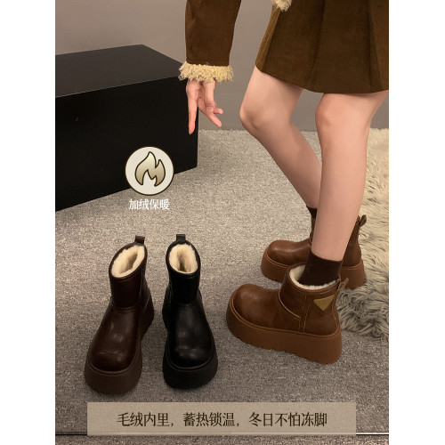 賈不假雪地靴女2026春季新款小個子皮毛一體厚底短靴增高保暖棉靴