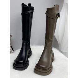 胖妹妹英倫風側拉鍊真皮長靴厚底防水台加絨保暖高筒騎士靴小個子