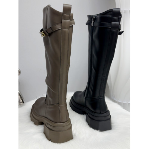 胖妹妹英倫風側拉鍊真皮長靴厚底防水台加絨保暖高筒騎士靴小個子