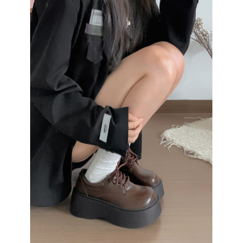 黑色復古英倫風厚底長筒靴女款2025新款秋冬百搭配裙子增高長靴子