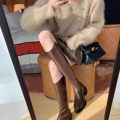 品牌撤櫃真皮時裝靴女2025年秋冬新款中跟粗跟長靴不過膝長靴子 品牌撤櫃真皮時裝靴女2025年秋冬新款中跟粗跟長靴不過膝長靴子