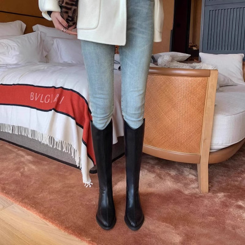 品牌撤櫃真皮時裝靴女2025年秋冬新款中跟粗跟長靴不過膝長靴子 品牌撤櫃真皮時裝靴女2025年秋冬新款中跟粗跟長靴不過膝長靴子