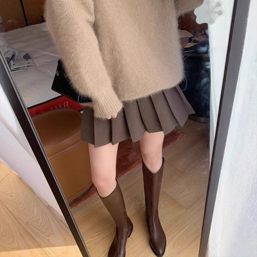 品牌撤櫃真皮時裝靴女2025年秋冬新款中跟粗跟長靴不過膝長靴子 品牌撤櫃真皮時裝靴女2025年秋冬新款中跟粗跟長靴不過膝長靴子