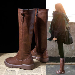 真皮長筒靴女騎士靴英倫風2025年秋冬季新款馬丁靴不過膝高筒靴子