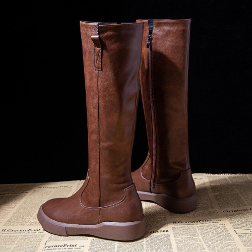 真皮長筒靴女騎士靴英倫風2025年秋冬季新款馬丁靴不過膝高筒靴子