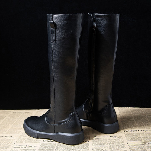 真皮長筒靴女騎士靴英倫風2025年秋冬季新款馬丁靴不過膝高筒靴子