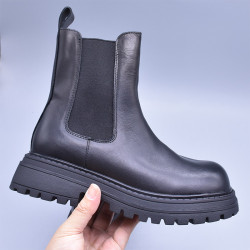 清~輕便百搭顯瘦真皮厚底切爾西靴女英倫氣質水洗頭層牛皮菸筒靴