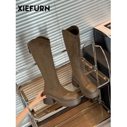 XIEFURN/鞋夫人秋冬顯瘦過膝長筒靴厚底粗跟辣妹風菸筒靴