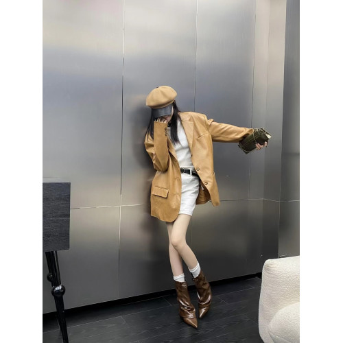 2024秋冬季新款褲琯短靴尖頭西部牛仔靴坡跟百搭時裝前拉鍊馬丁靴