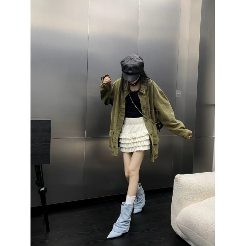 2024秋冬季新款褲琯短靴尖頭西部牛仔靴坡跟百搭時裝前拉鍊馬丁靴