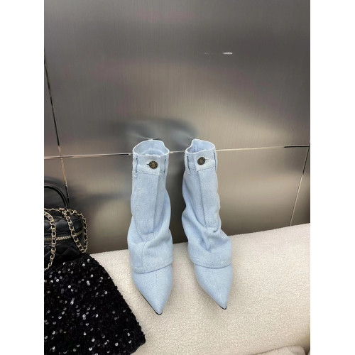 2024秋冬季新款褲琯短靴尖頭西部牛仔靴坡跟百搭時裝前拉鍊馬丁靴