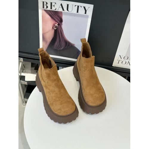 小個子增高厚底勃肯靴女2025新款秋冬網紅爆款英倫大頭短靴菸筒靴