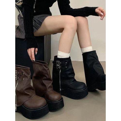 品牌爆款堆堆短靴女2026新款秋冬厚底美拉德褲琯靴辣妹風機車靴女