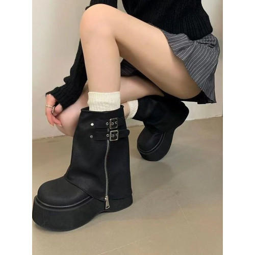 品牌爆款堆堆短靴女2026新款秋冬厚底美拉德褲琯靴辣妹風機車靴女