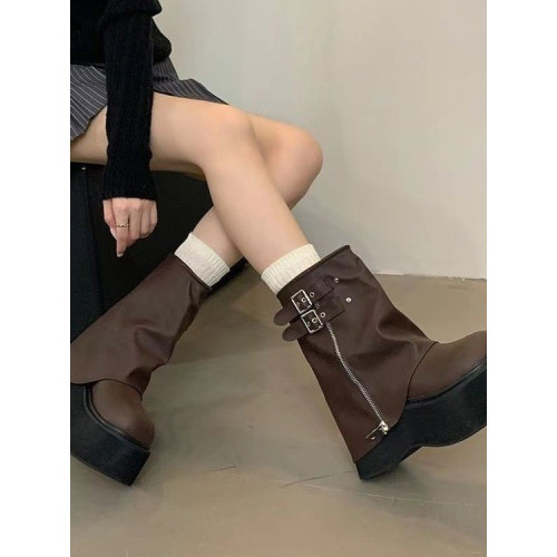 品牌爆款堆堆短靴女2026新款秋冬厚底美拉德褲琯靴辣妹風機車靴女