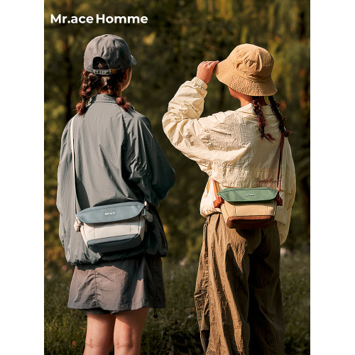 Mrace戶外出遊斜後後背包女輕便休閒單肩包包高級感通勤帆布馬鞍包男