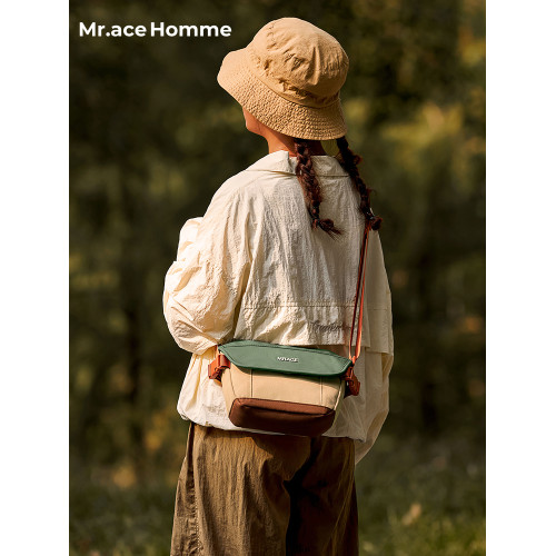 Mrace戶外出遊斜後後背包女輕便休閒單肩包包高級感通勤帆布馬鞍包男